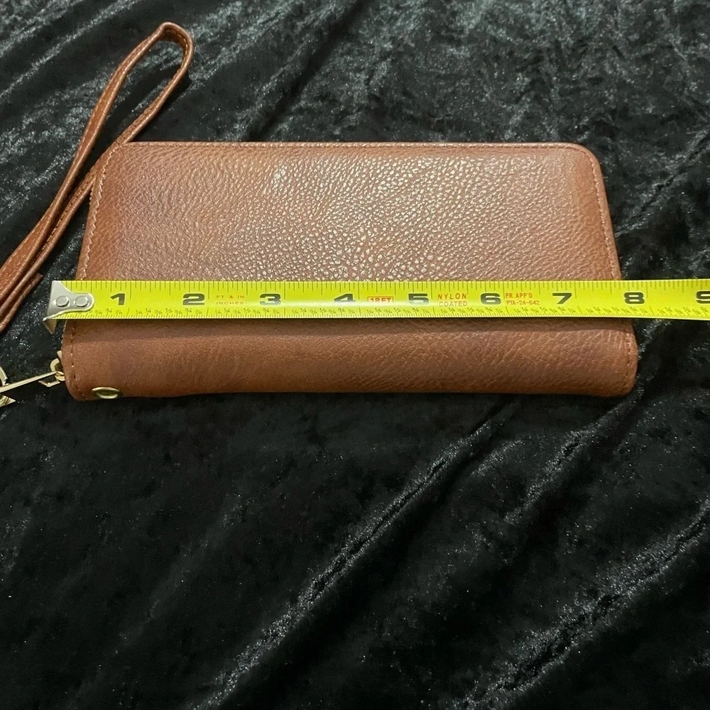 Brown Faux Leather Zip Around Wristlet Clutch NWT
